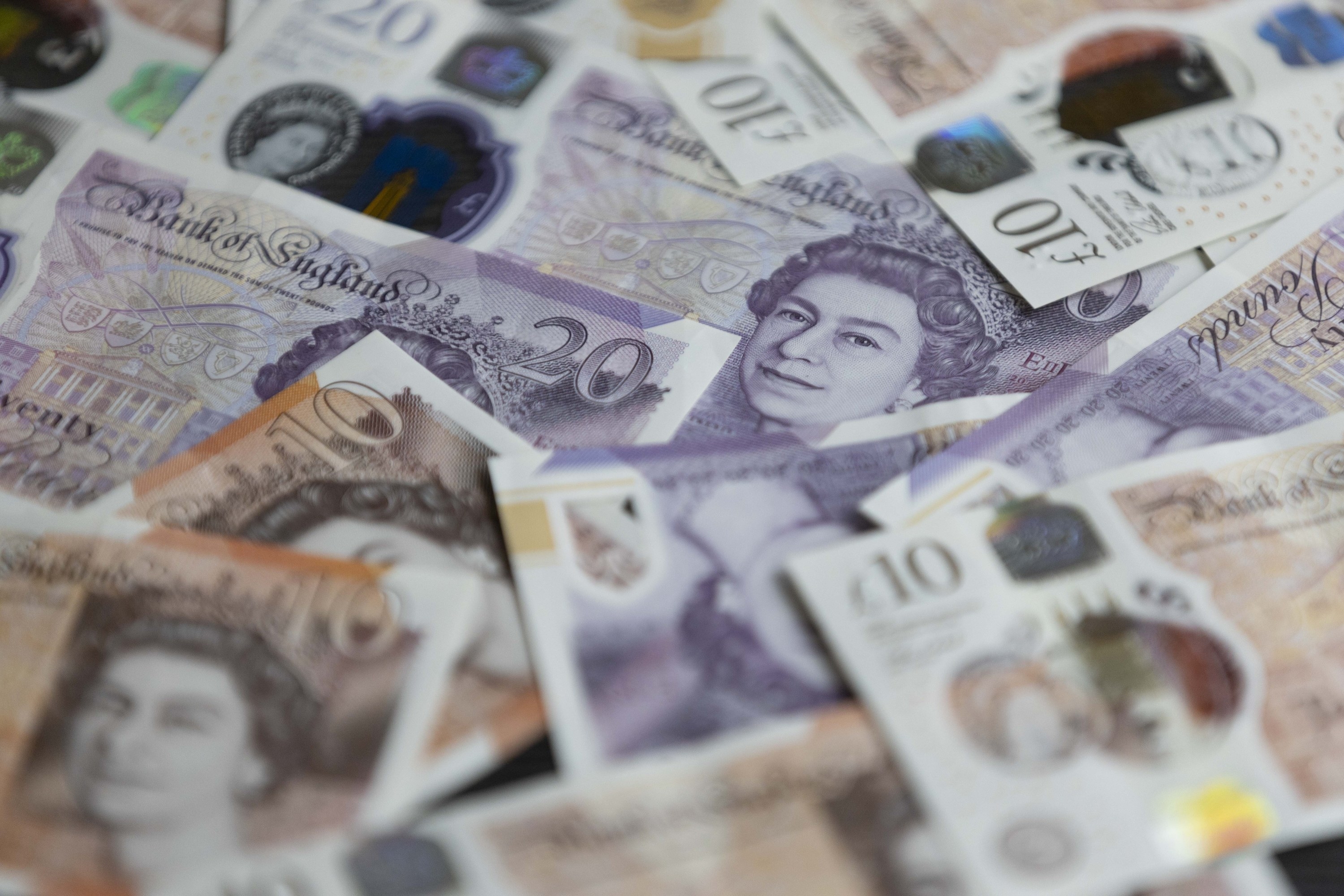 British pound banknotes with Queen Elizabeth II