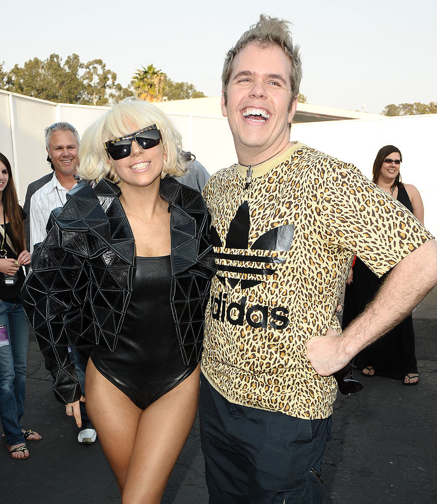 Lady Gaga and Perez standing together and smiling