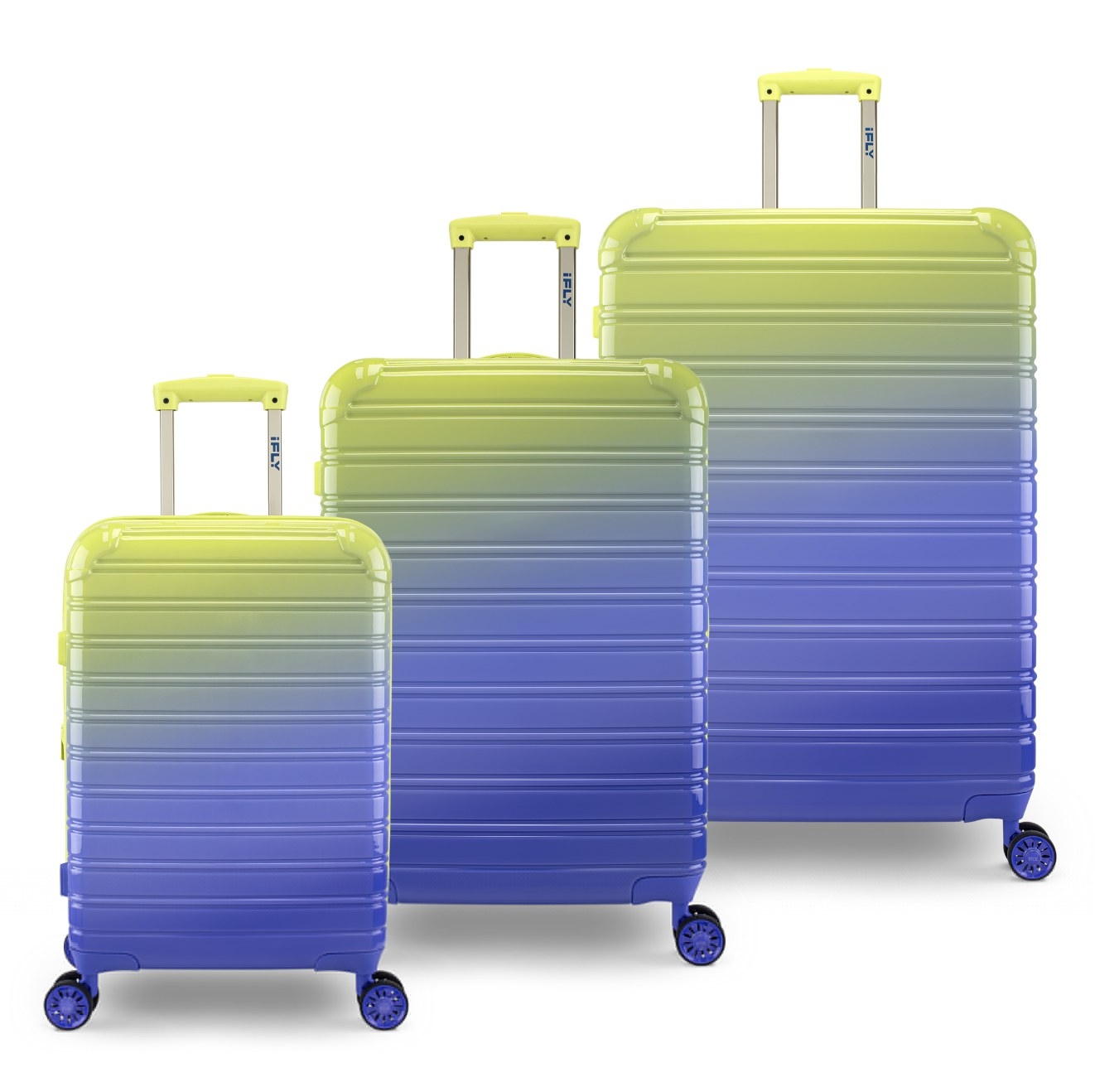The blue and yellow ombre three-piece luggage set