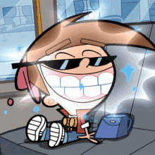 Timmy from fairly odd parents smiling with teeth sparkling
