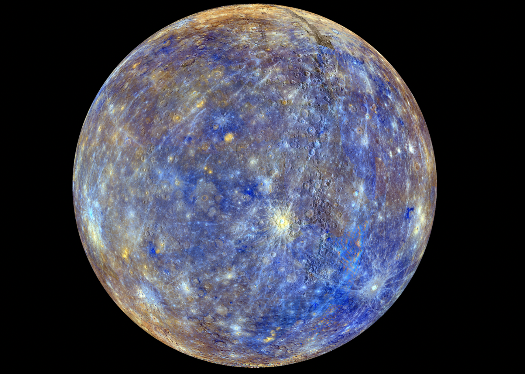 Mercury in shades of blue and gray and gold