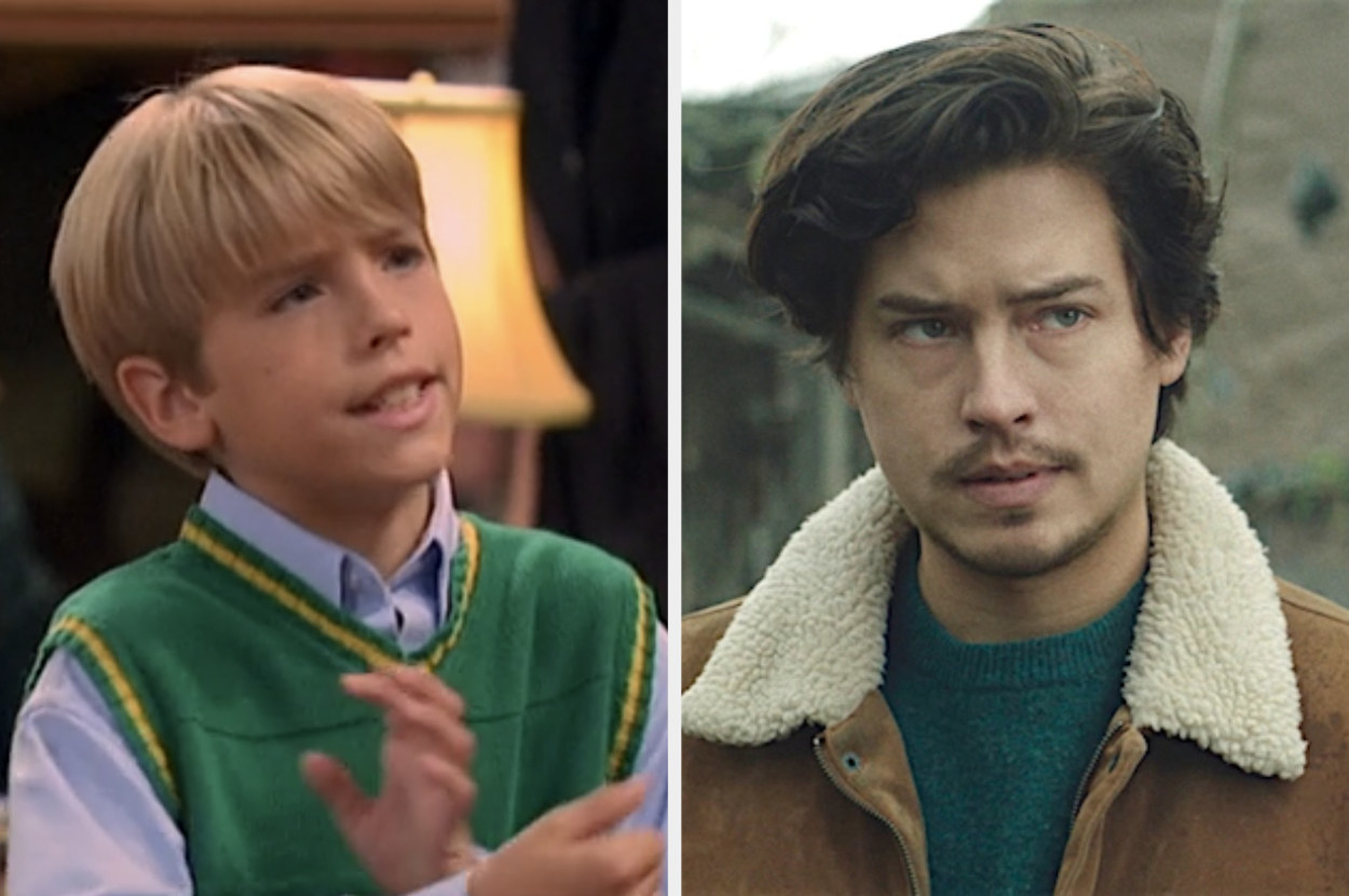 A side by side of Cole Sprouse in The Suite Life of Zack and Cody and Riverdale