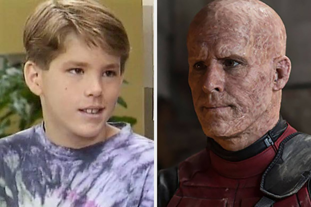 A side by side of Ryan Reynolds in Fifteen and Deadpool