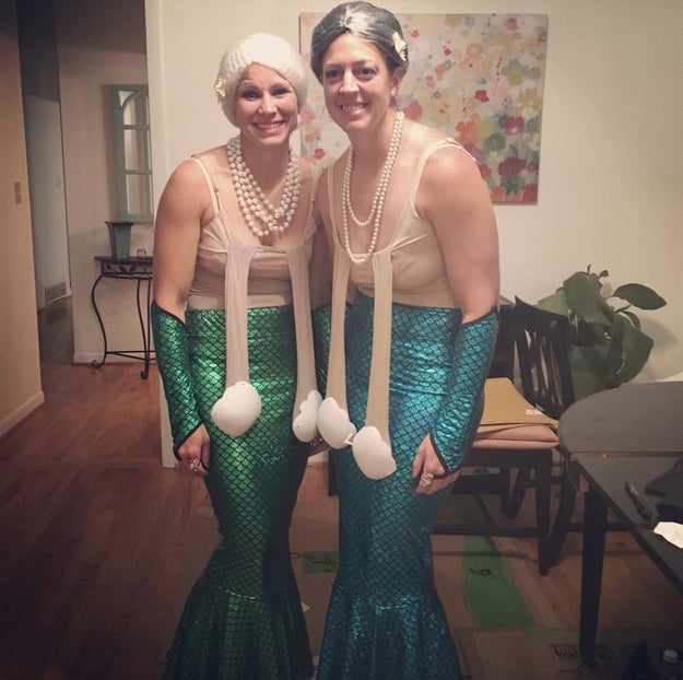 two women dressed as old mermaids