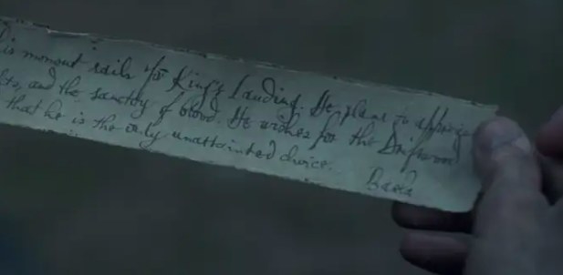 Close-up of Baela&#x27;s letter to Daemon