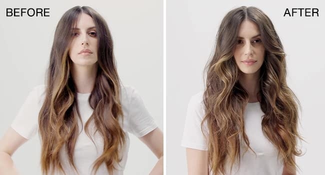 Model before and after using Kenra mousse