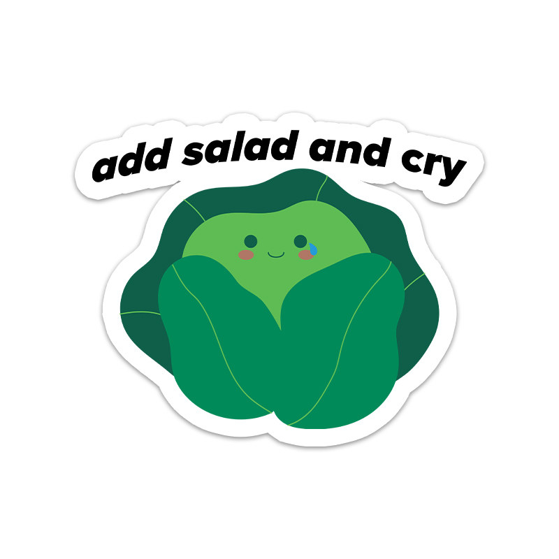 An eat salad and cry sticker with crying lettuce
