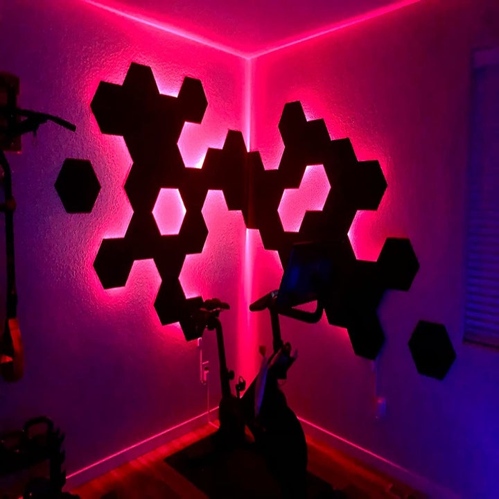 Reviewer's home gym is backlit with red light