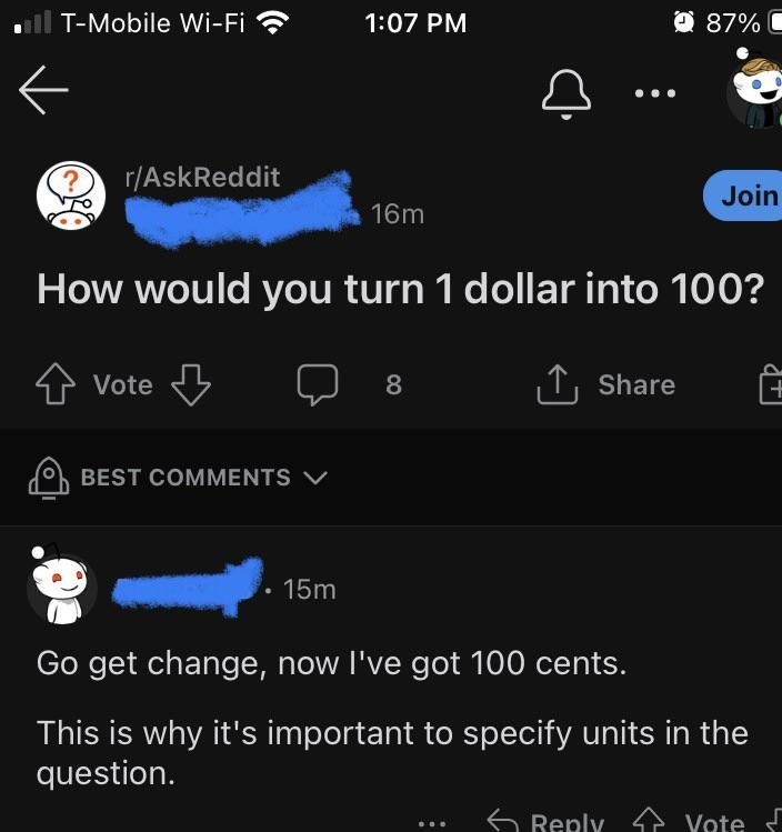 someone gets roasted about turning one dollar into 100