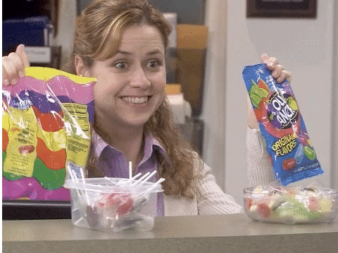 Pam holding candy