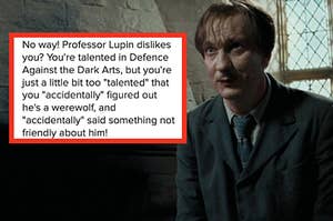 Remus Lupin wears a dark suit