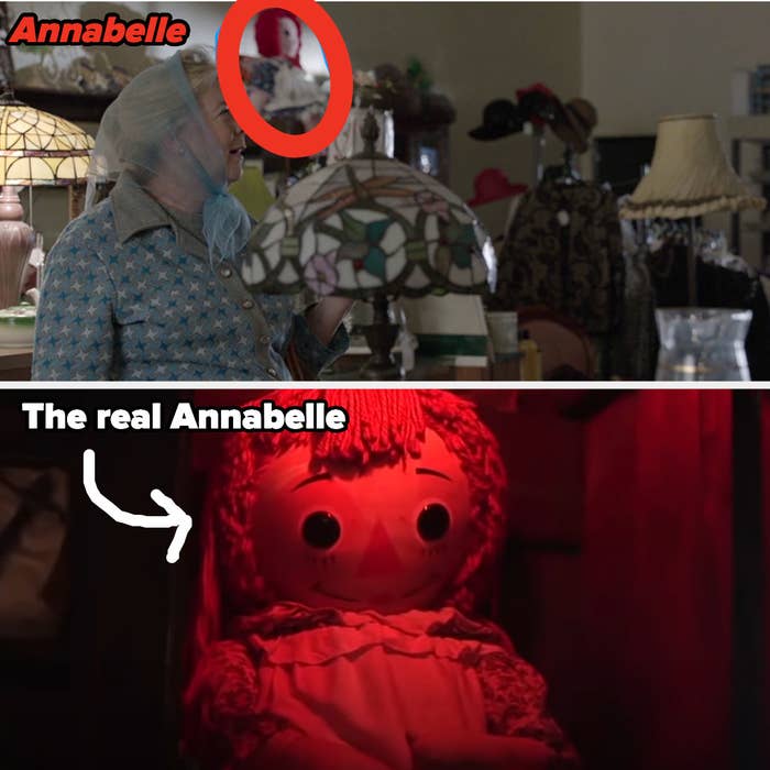 一圈周围场景中的娃娃,然后真正的安娜贝拉的洋娃娃