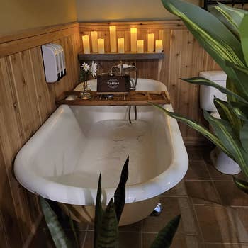 different reviewer's clawfoot tub with caddy on top