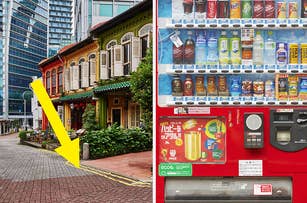 A bike lane; a vending machine