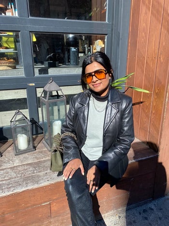 reviewer wearing the sunglasses