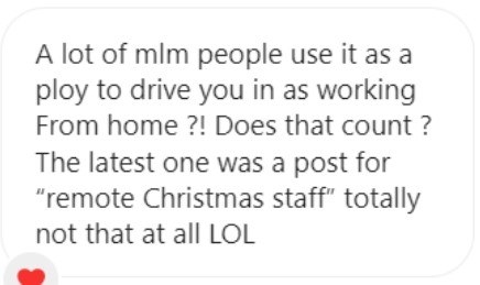 A screenshot of an Instagram DM where someone has been seeing a lot of MLMs in remote job listings