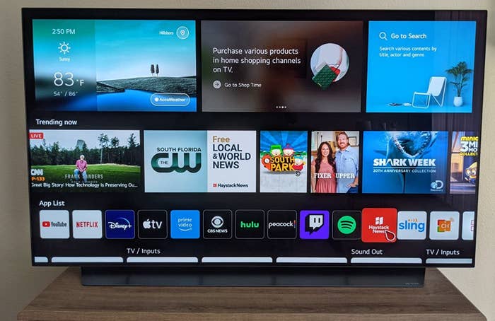 a reviewer shows the home page for the smart tv