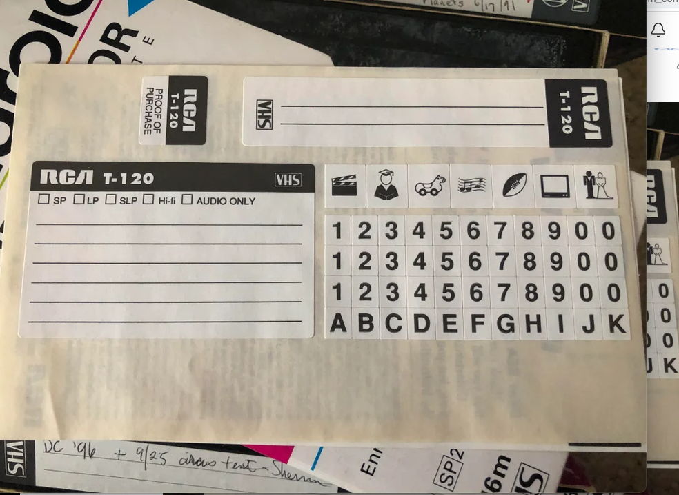 VHS tape labels