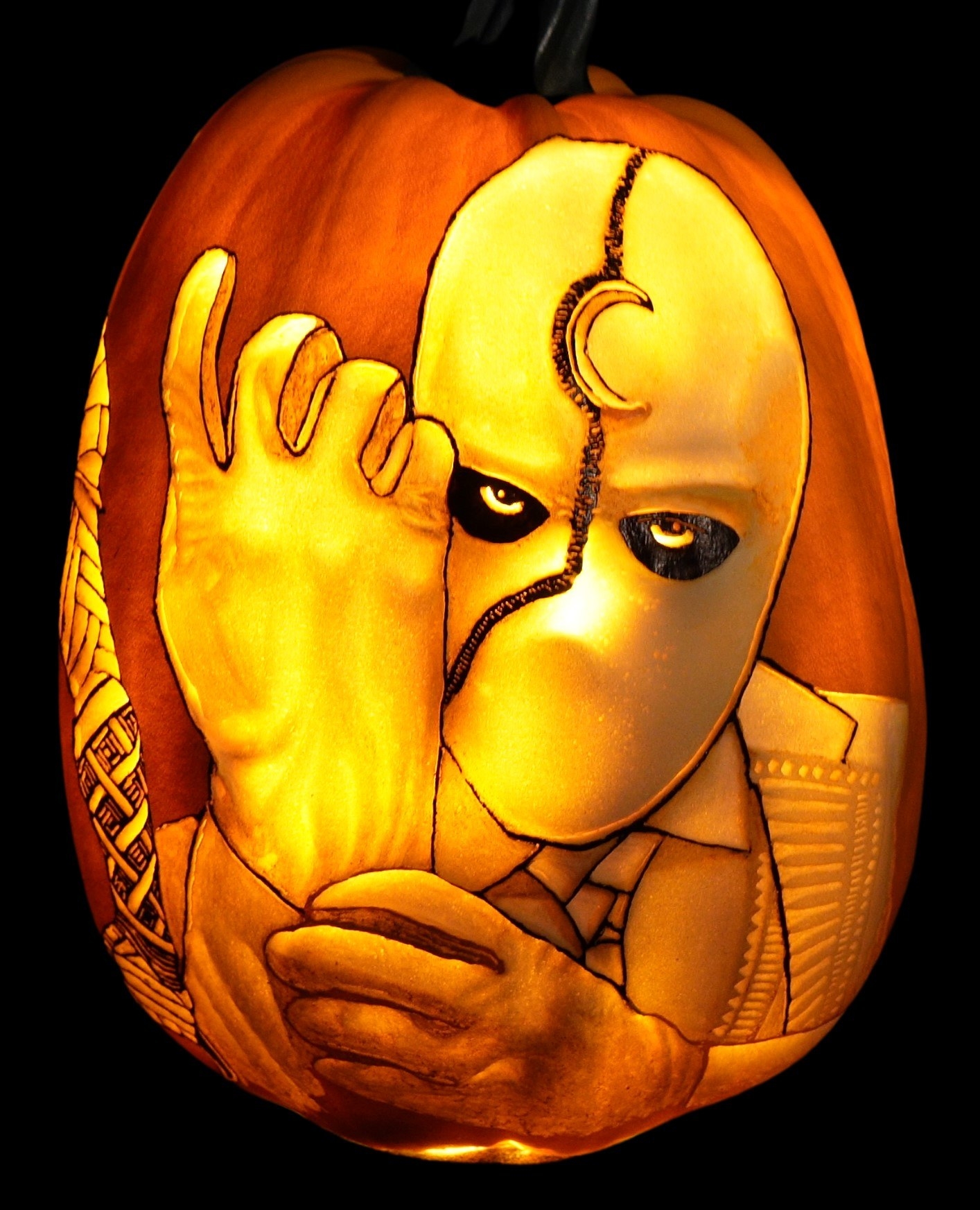 Mr. Knight carved on a pumpkin