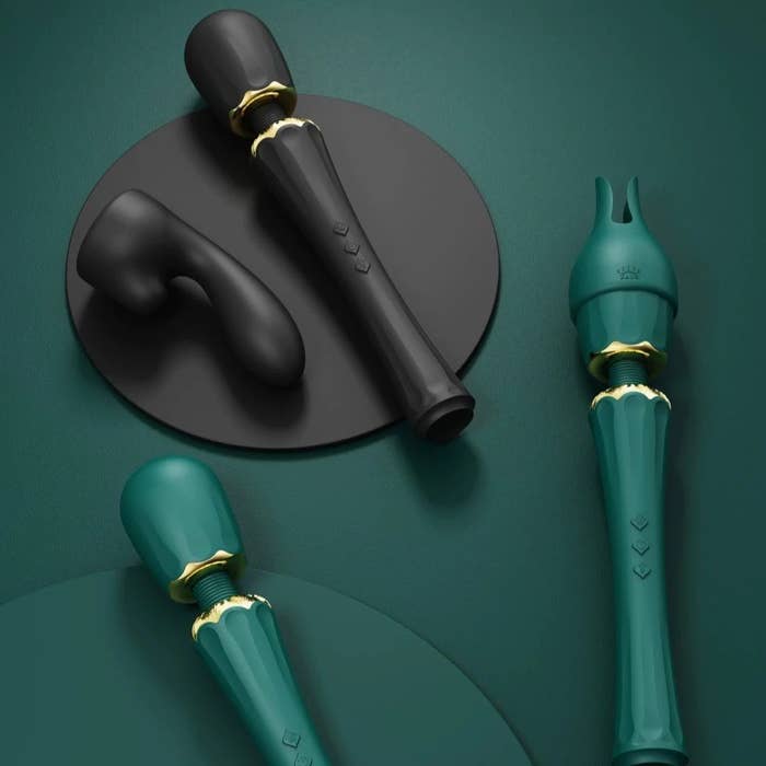 Black and green wand vibrators with silicone attachments