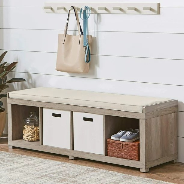 The storage bench in the color Rustic Gray
