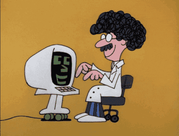 Animated scene from &quot;Schoolhouse Rock&quot; of many different characters typing on the same computer