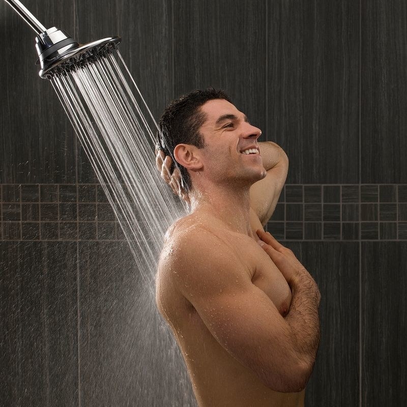 a model taking a shower with the shower head