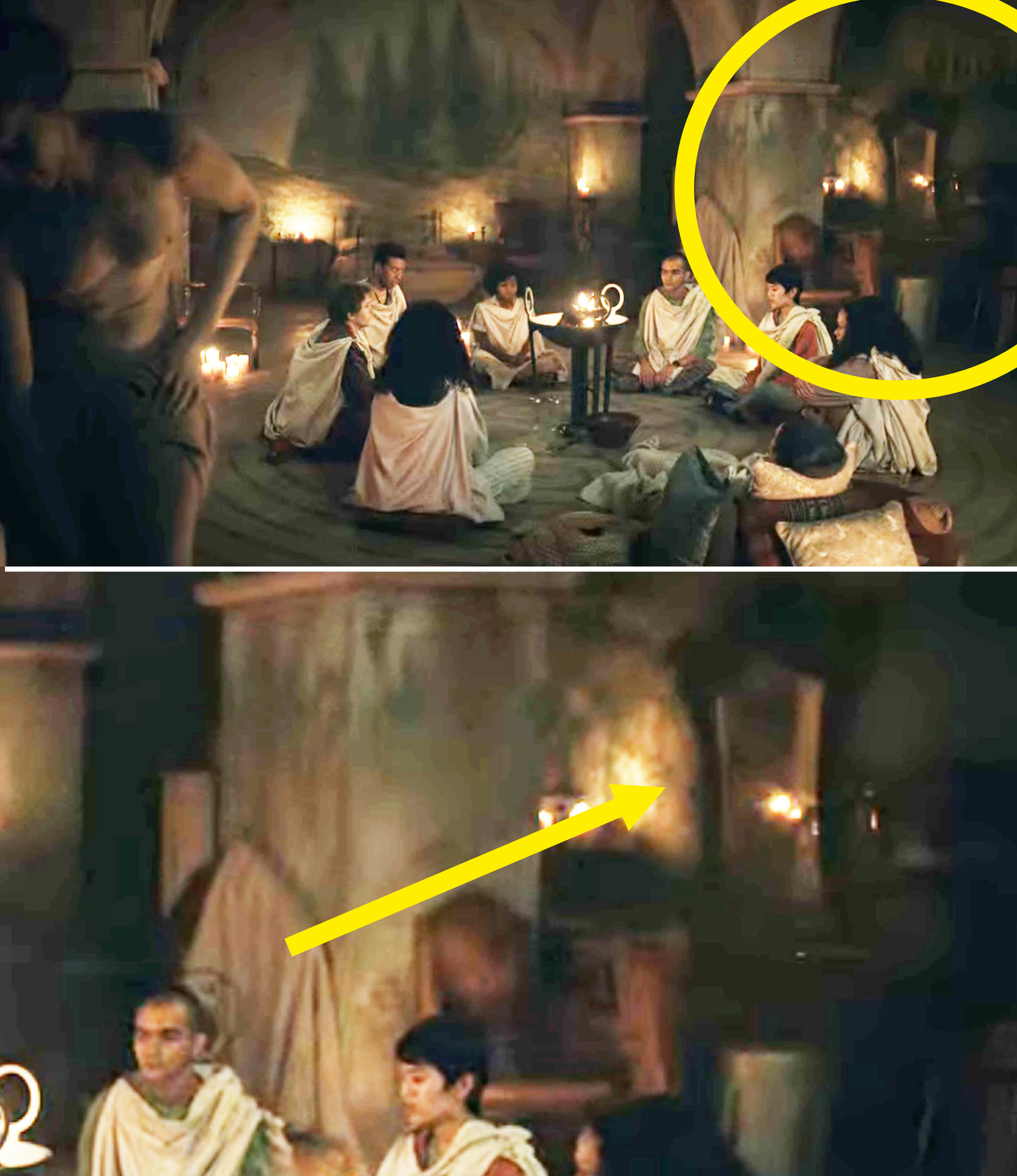 the glass circled and an arrow pointing to it in the background of the scene