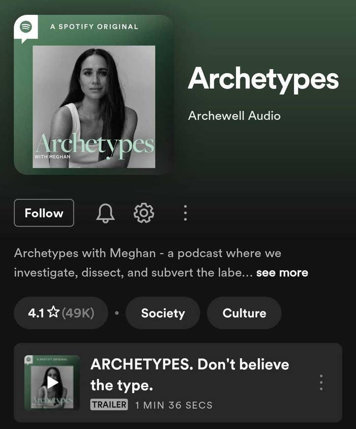 screenshot of Archetypes podcast page on Spotify