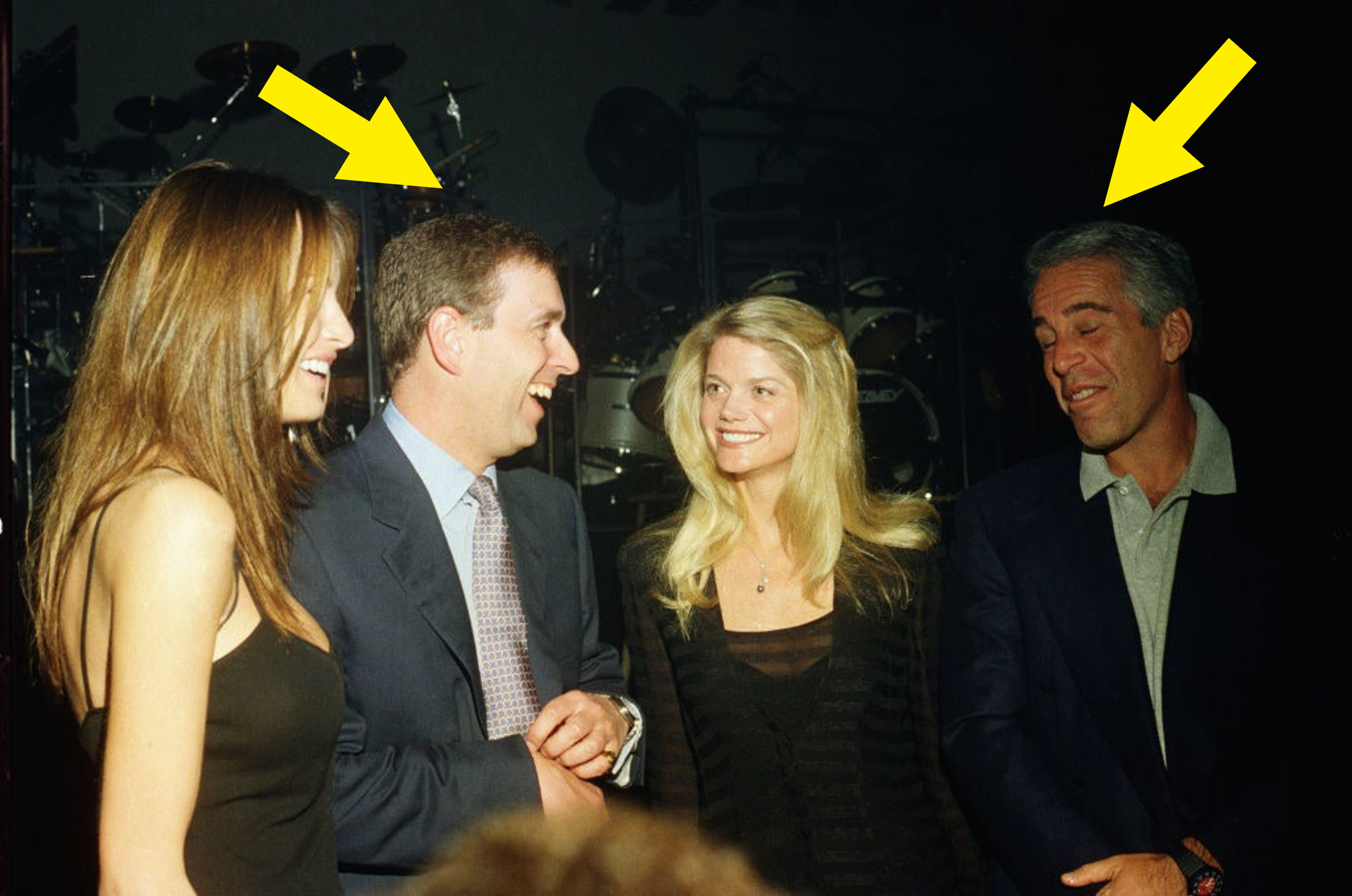 arrows pointing to Epstein and Prince Andrew at an event with two women at their sides