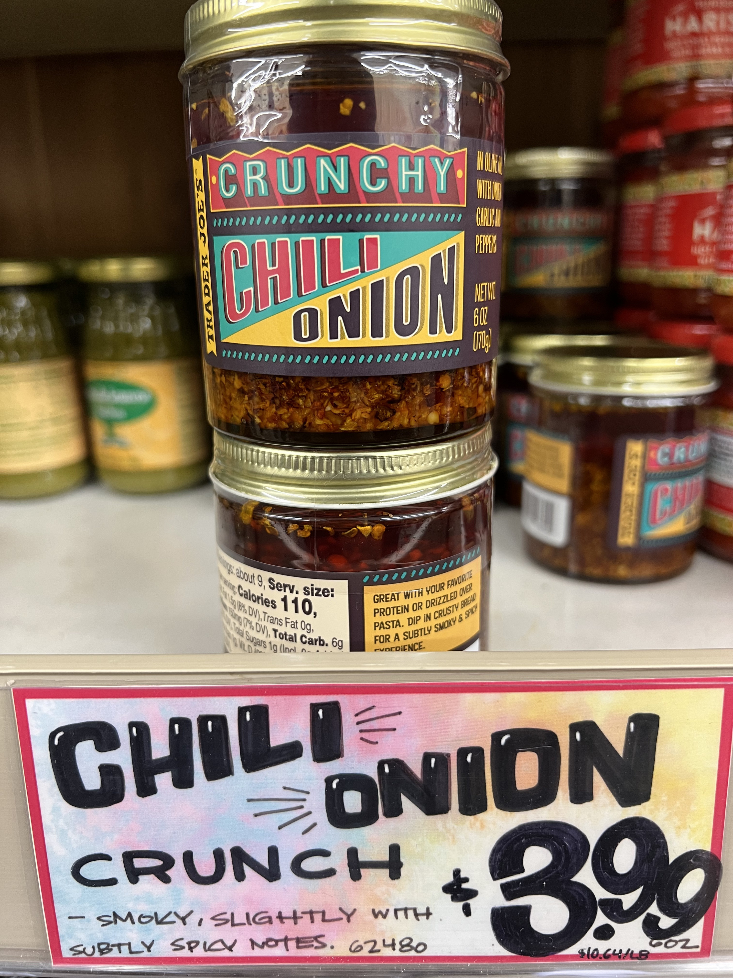 Jars of chili onion crunch.