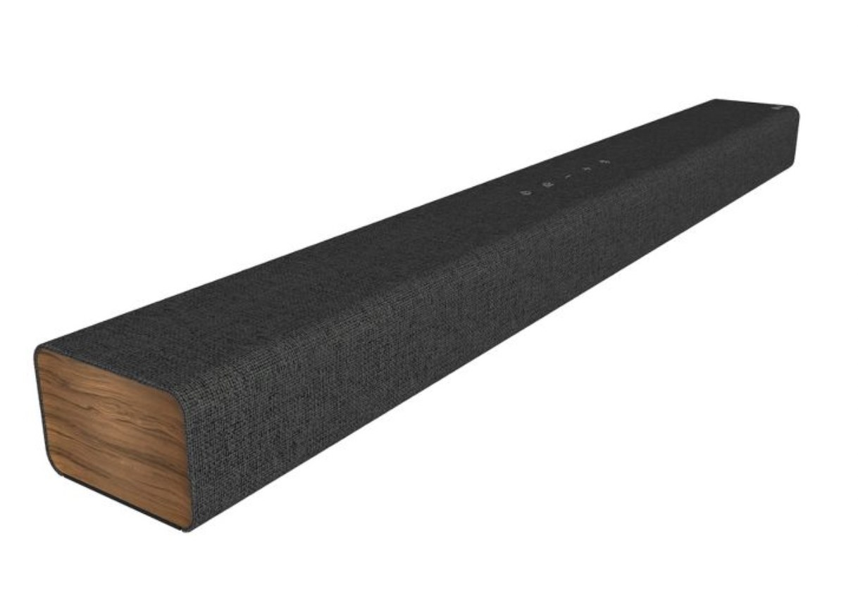 The fabric wrapped soundbar with wood end