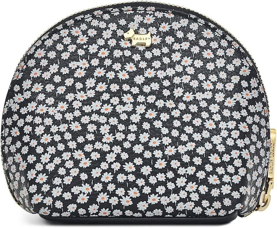 the daisy print coin purse with a small gold dog logo