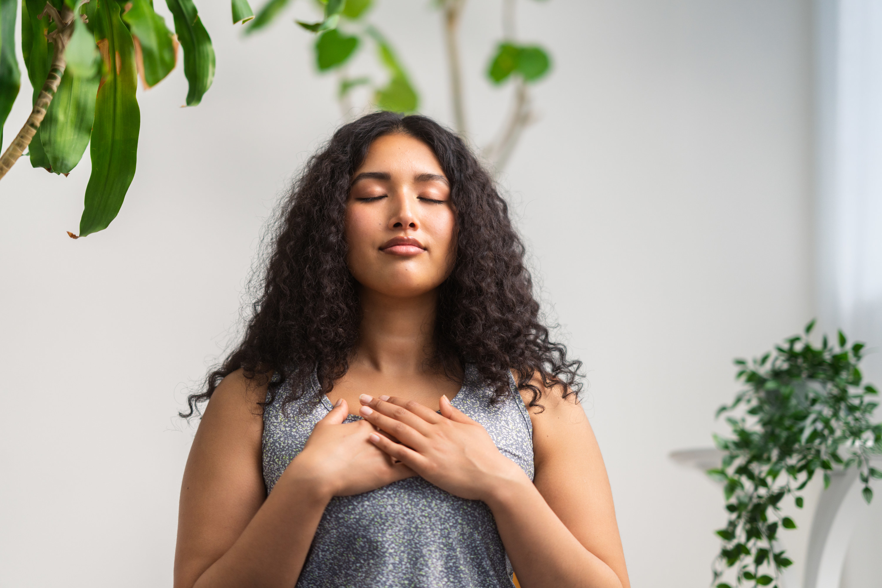 woman doing breathing exercises
