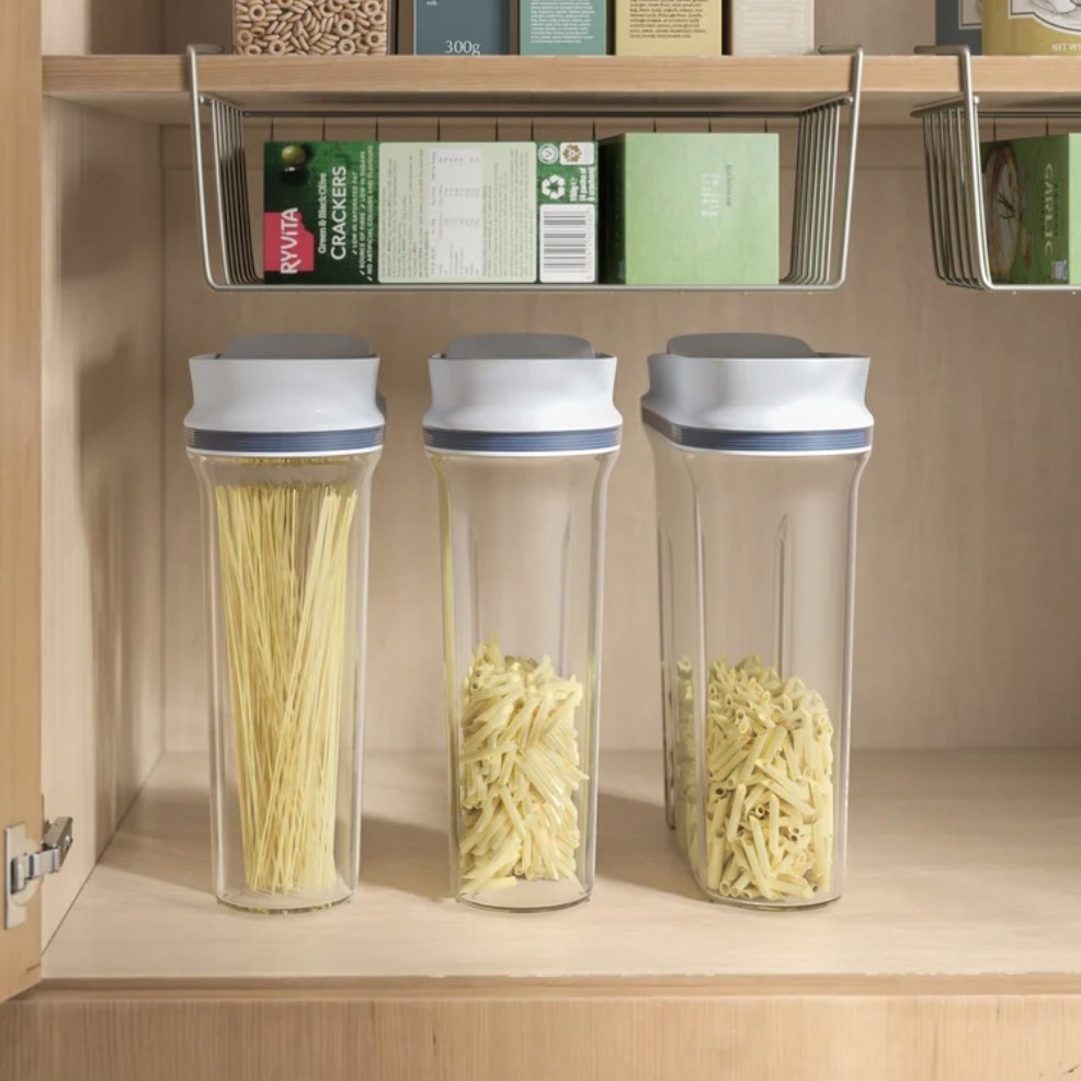 the set of slim airtight cereal dispensers