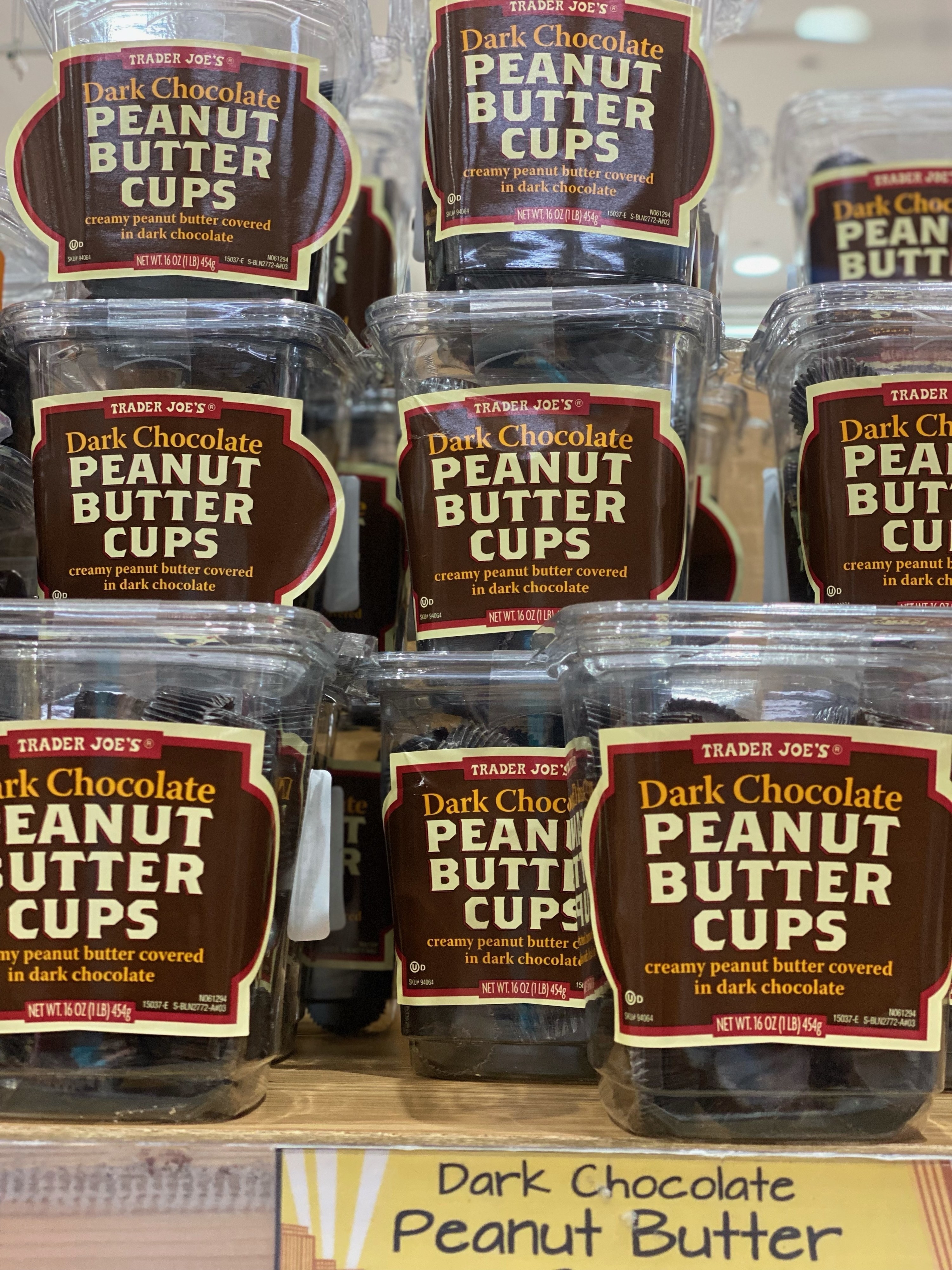 Containers of Dark Chocolate Peanut Butter Cups.