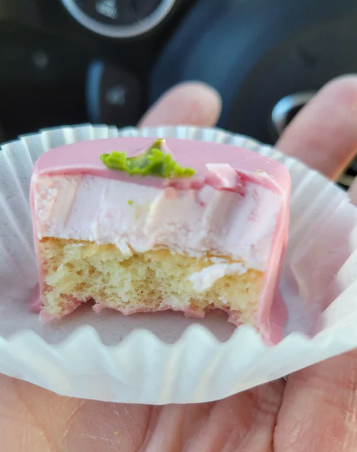 A Raspberry Mini Mousse Cake.