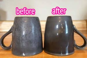 a before and after photo for a hard water stain remover