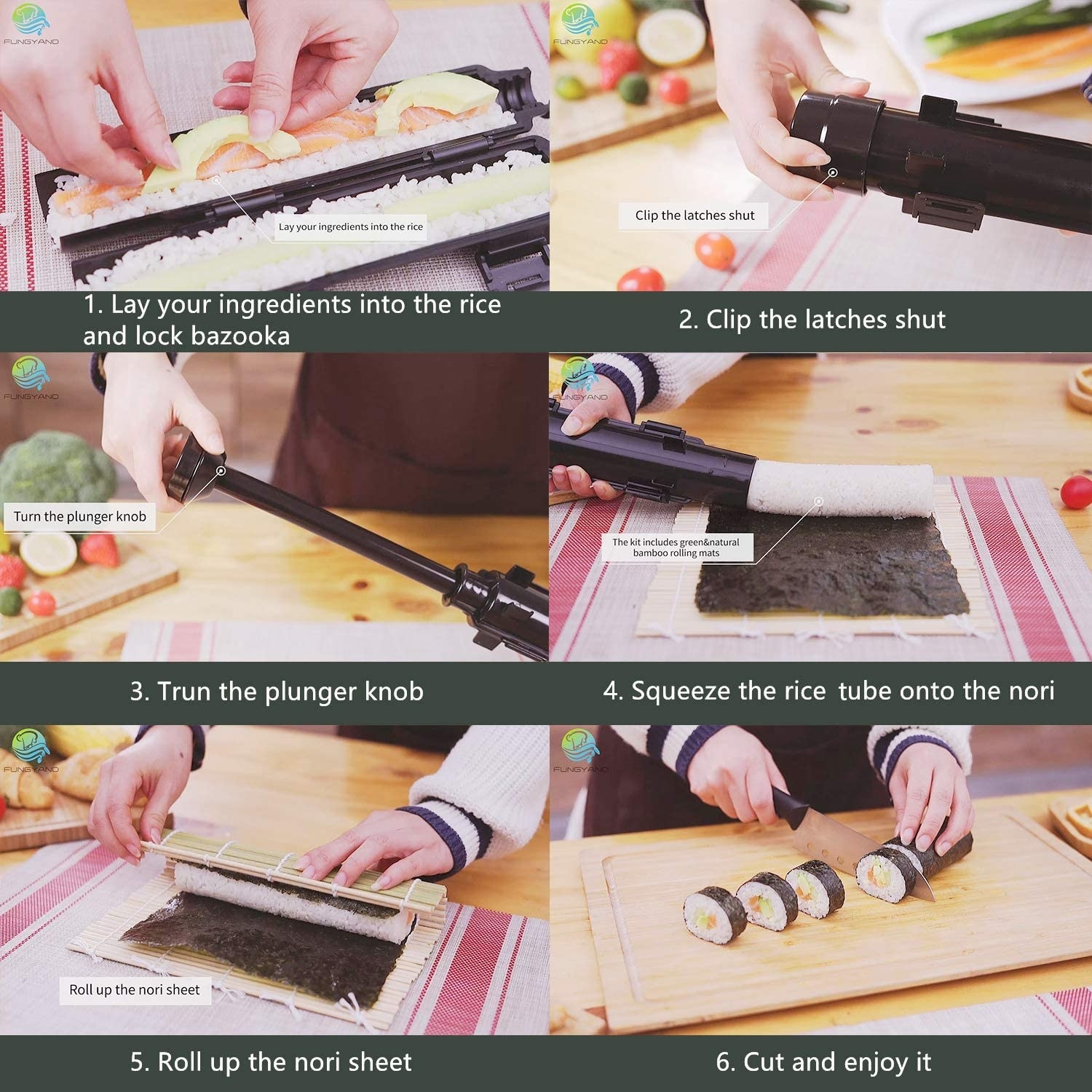 a step by step guide to using the sushi making kit