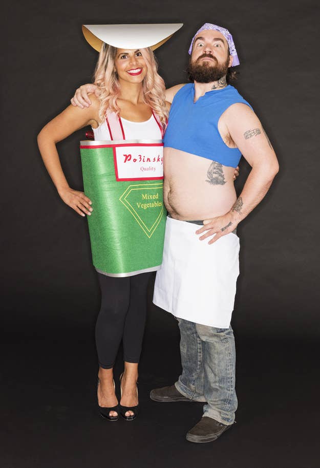 A couple dressed as Gene and the Can of Vegetables from Wet Hot American Summer