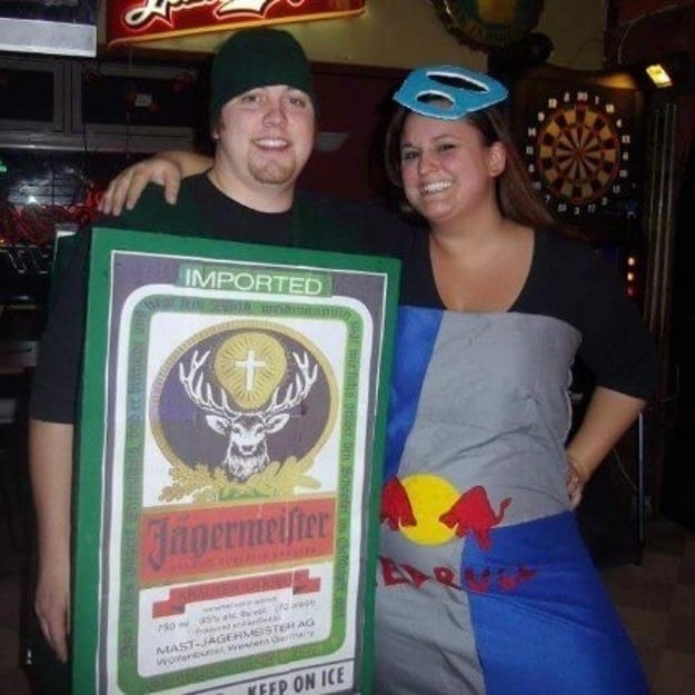 One man dressed as Jager and one woman dressed as a Redbull