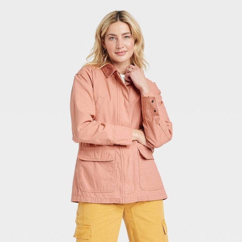the jacket in peach
