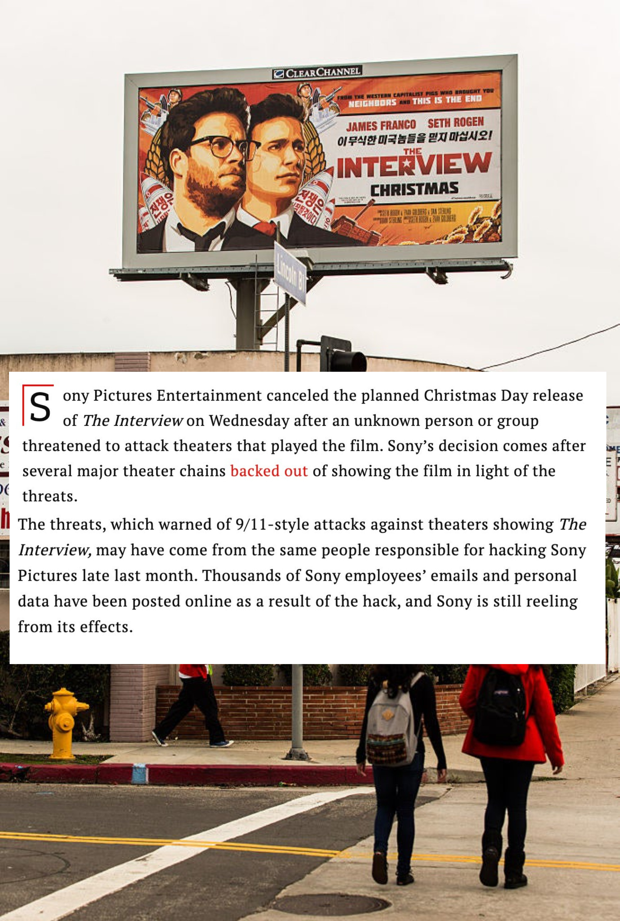 sony pictures canceling christmas day release of &quot;the interview&quot; because of computer hacking
