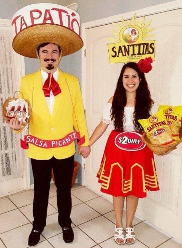 A couple dressed as chips and salsa
