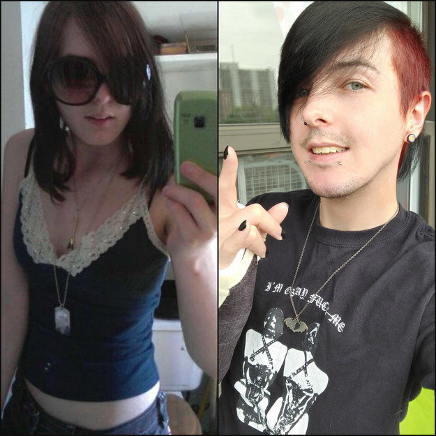 a girl in a short tank top and jeans; a guy in a t-shirt and cool short haircut