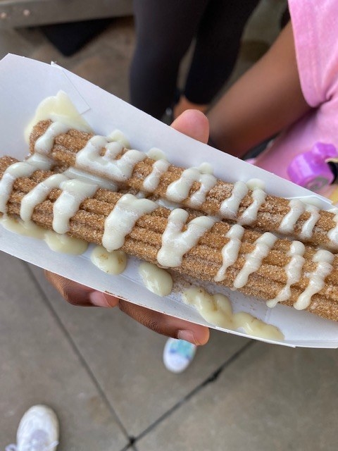 close up of the churro with cream cheese