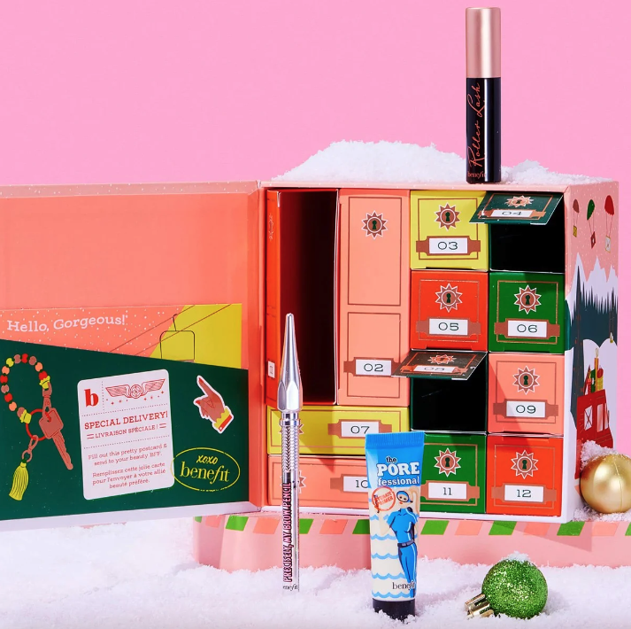a post office themed beauty advent calendar from benefit cosmetics