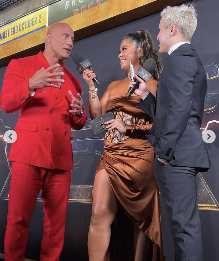 Drew and Chris interviewing Dwayne &quot;The Rock&quot; Johnson on the red carpet