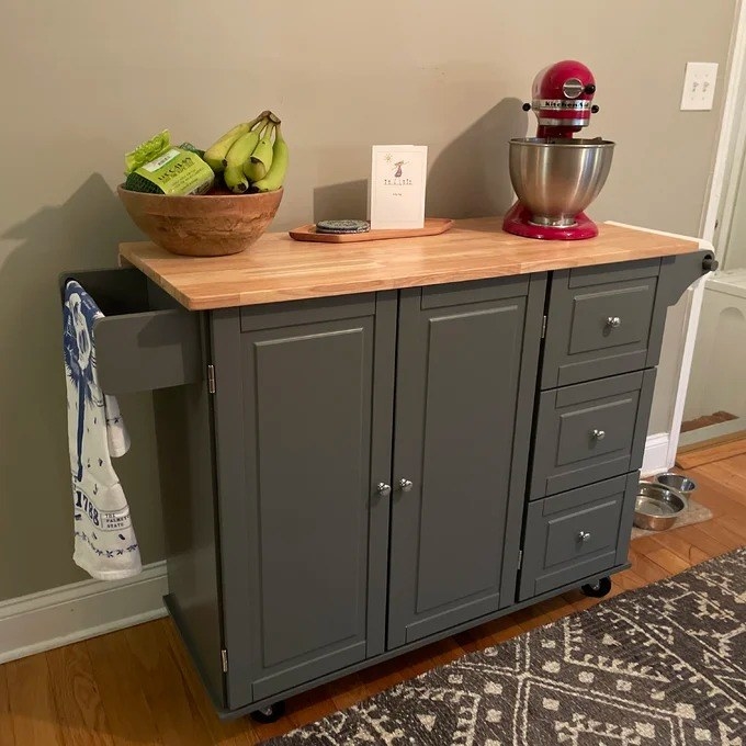 a reviewer photo of their gray kitchen cart