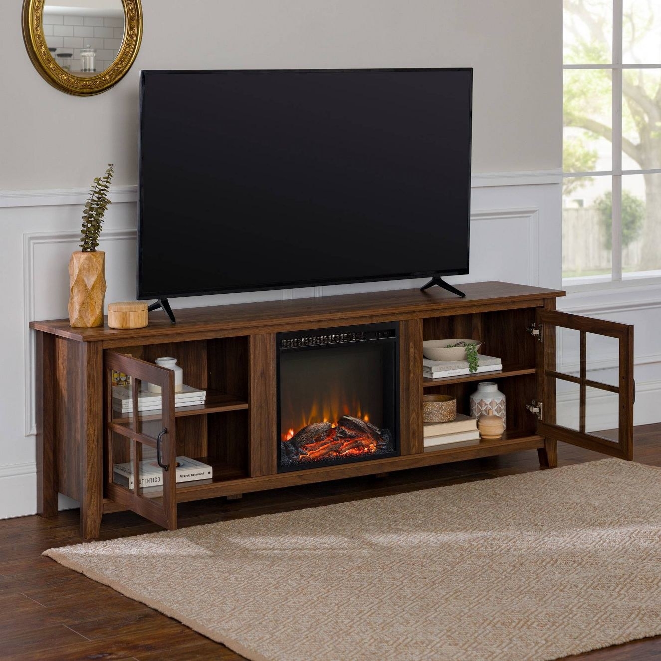 The fireplace TV stand in a room
